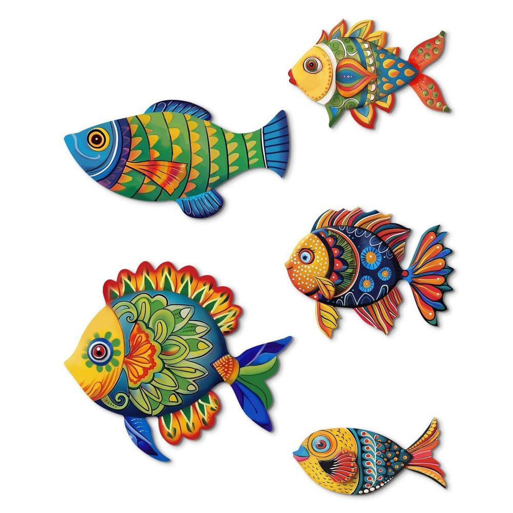 5 Pcs Wooden Fish Wall Decor Beach Nautical Coastal Theme Fish Wall Sculpture😚